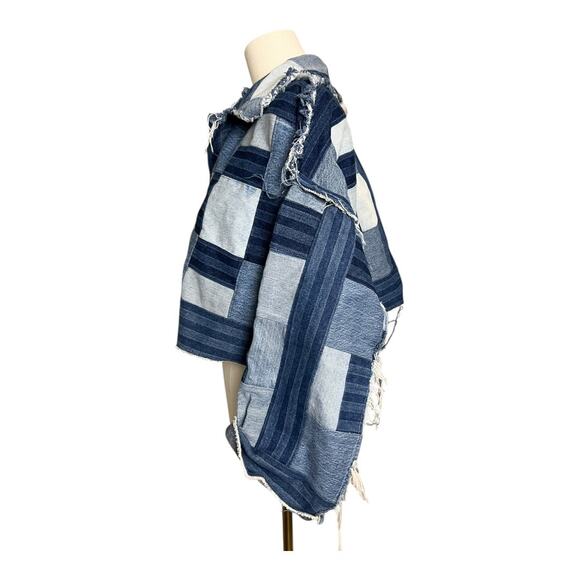 Artisan Upcycled Women’s Jean Jacket Denim Blue Cotton Western Boho M L Cropped - Picture 5 of 9